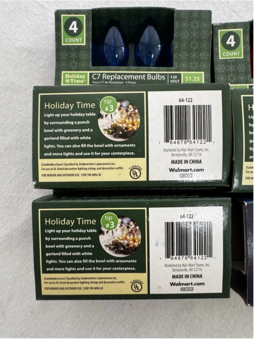 Vintage Christmas Light C7 Replacement 60 Bulb Lot Blue Amber/Orange Green Clear